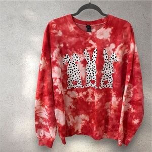 Gildan hot pink tie dye crew neck sweatshirt leopard bunny graphic size XL